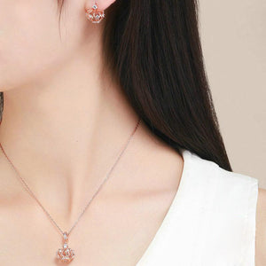 2020 new European and American hot sale rose gold crown earrings inlaid zircon S925 sterling silver earrings and necklace two-piece set