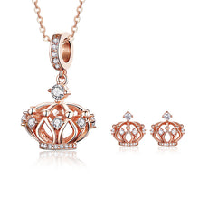 Load image into Gallery viewer, 2020 new European and American hot sale rose gold crown earrings inlaid zircon S925 sterling silver earrings and necklace two-piece set