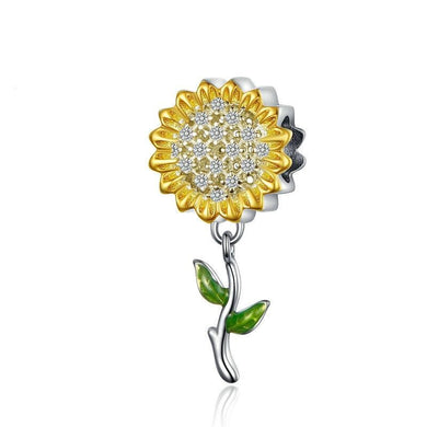 Amazon Source s925 Hollow Sunflower Sterling Silver Charm Pendant Yellow DIY Bracelet Beaded Long Beads