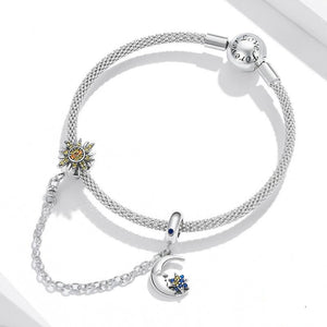 Amazon Source 2020 original new sun, moon and stars sterling silver s925 safety chain color zircon beaded bracelet